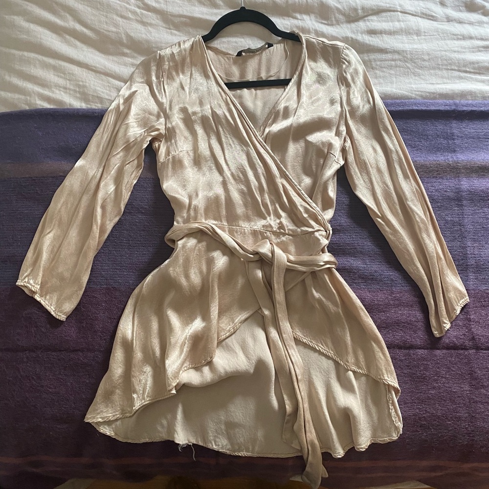 SOLD - Zara Champagne Satin Wrap Blouse